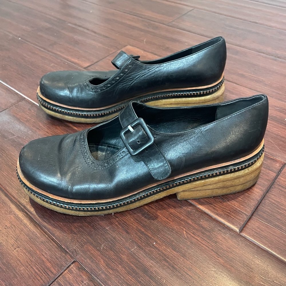 Vintage clergerie paris black loafers platform with buckle